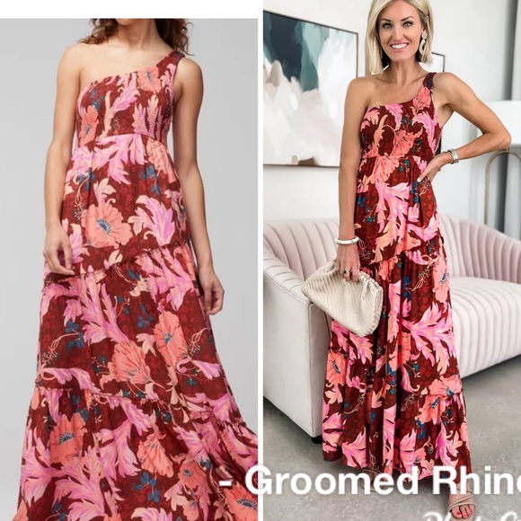 Soma Dresses & Skirts - Soma Weekend Tropical Floral One Shoulder Smocked Maxi Dress Size L